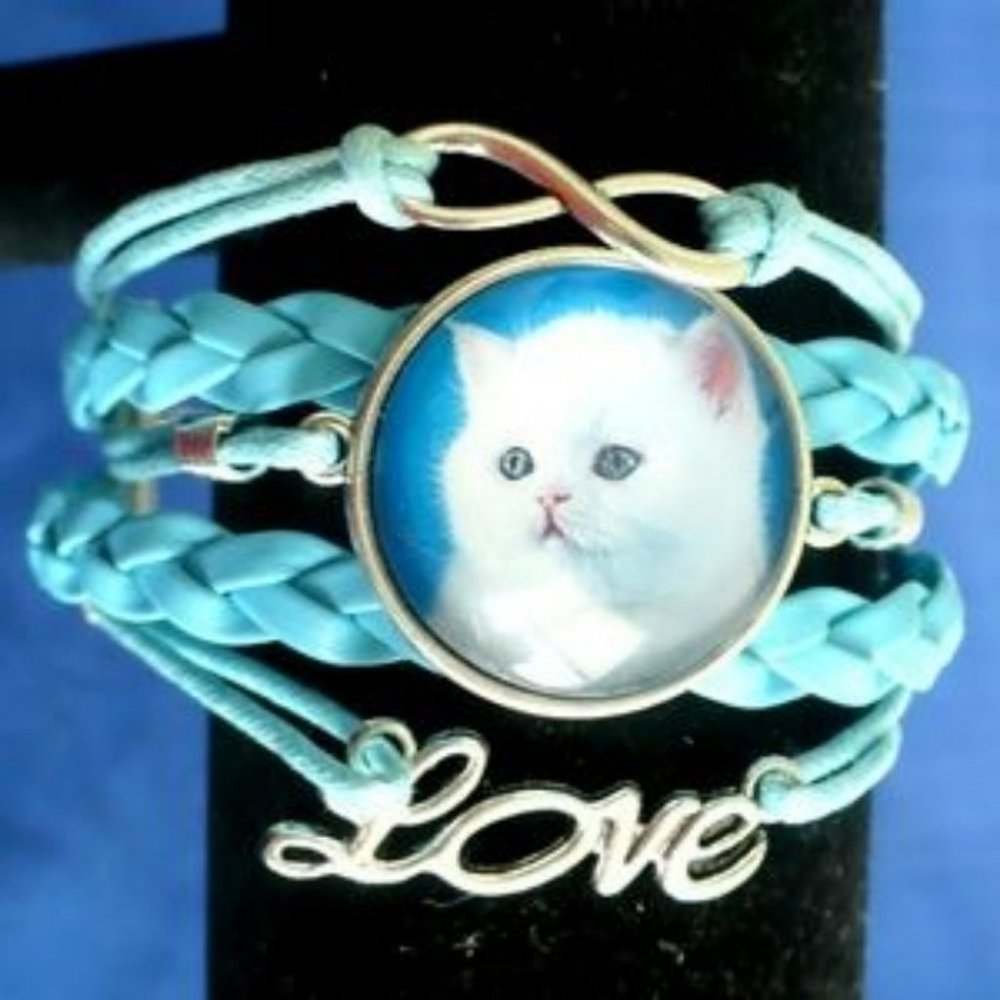 ❤️ NEW Blue 5 Multi-Leather Bracelet Pretty Kitty Picture Love Bracelet